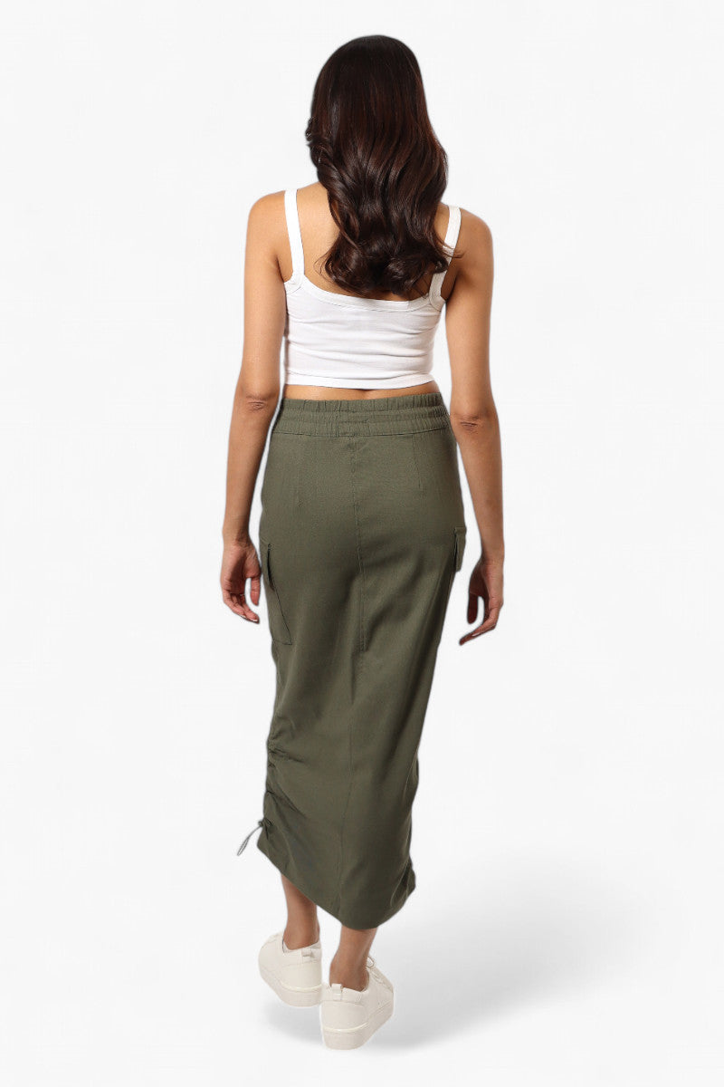 Urbanology Solid Cargo Pocket Midi Skirt - Green - Womens Skirts - Fairweather