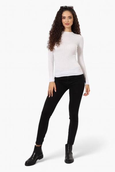 Magazine Solid Ribbed Crewneck Long Sleeve Top - White - Womens Long Sleeve Tops - Fairweather