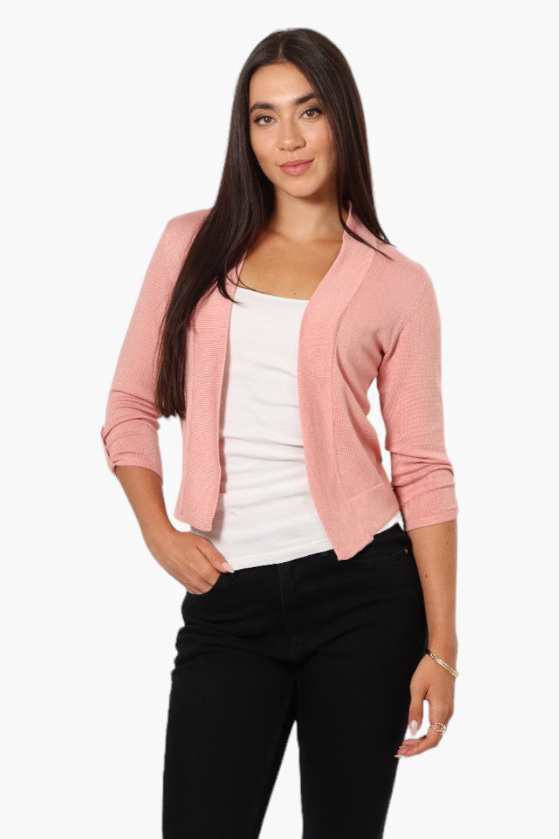 Impress Roll Up Sleeve Open Shrug Cardigan - Pink - Womens Cardigans - Fairweather