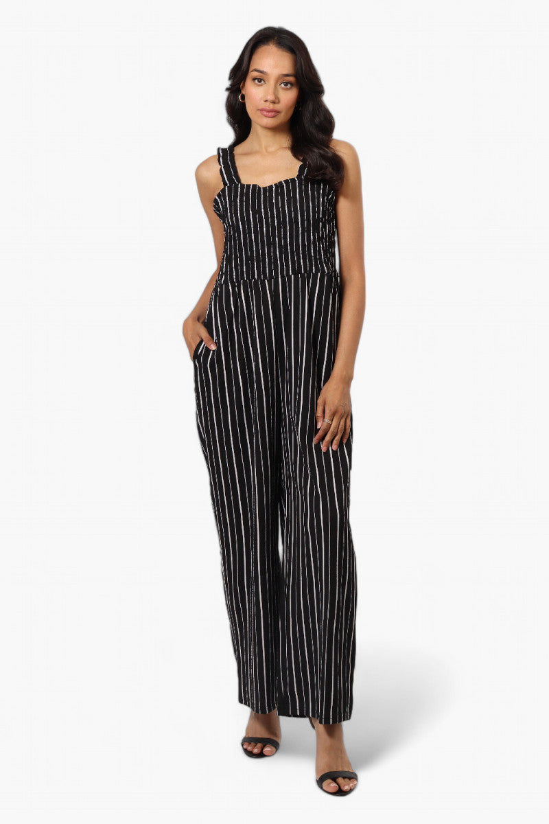 Impress Striped Smocked Top Jumpsuit - Black - Womens Jumpsuits & Rompers - Fairweather