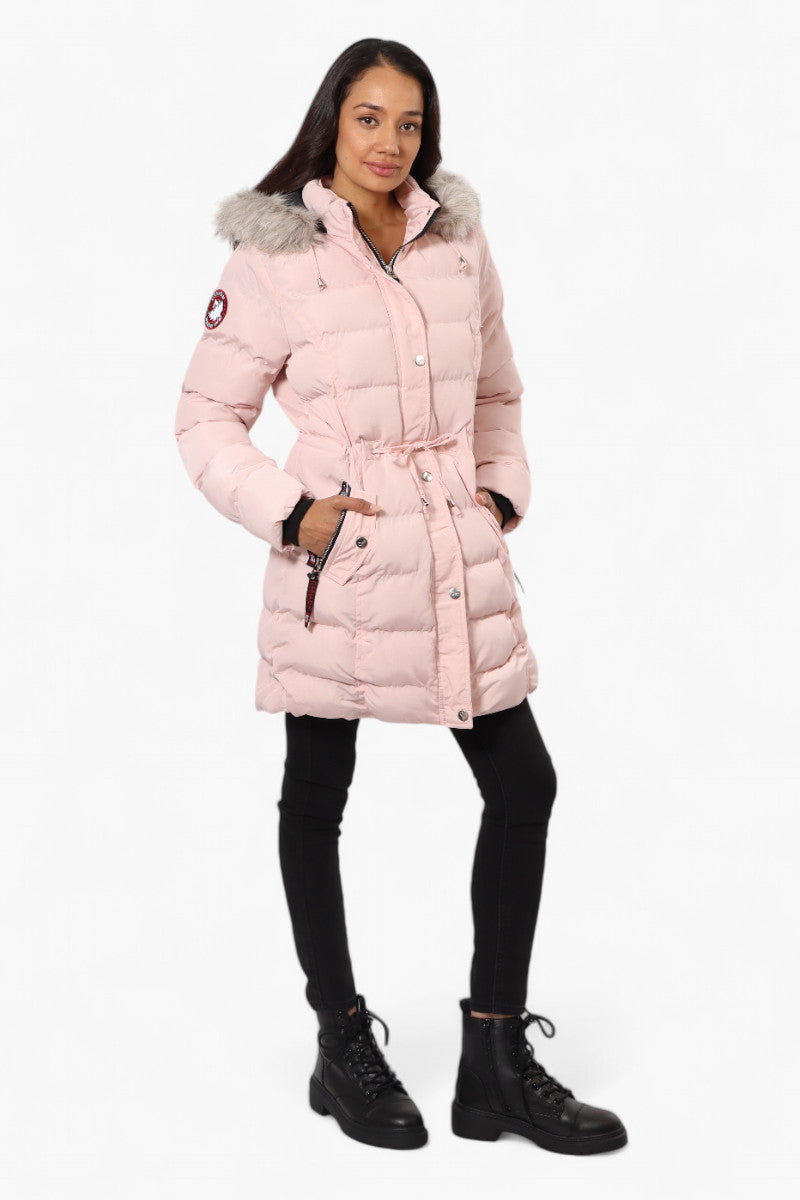 Canada Weather Gear Tie Waist Vegan Fur Hood Parka Jacket - Pink - Womens Parka Jackets - Fairweather