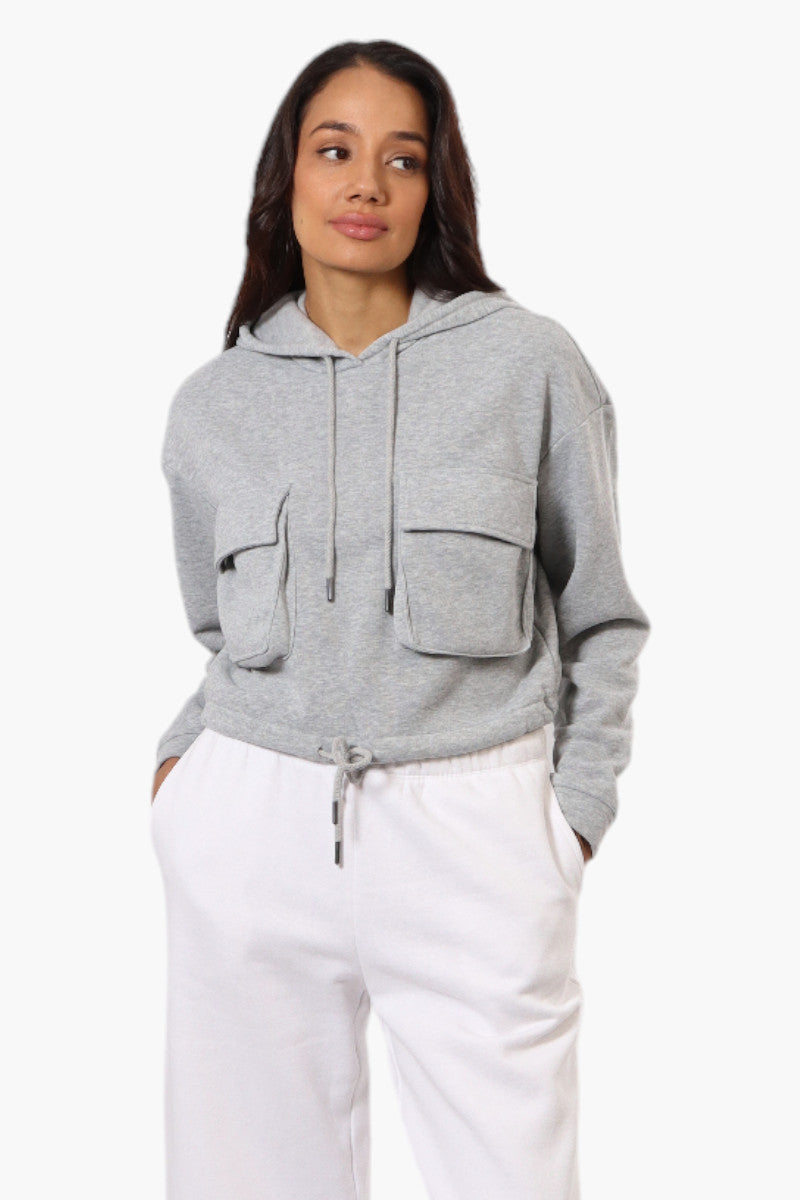 Fahrenheit Cropped Front Flap Pocket Hoodie - Grey - Womens Hoodies & Sweatshirts - Fairweather