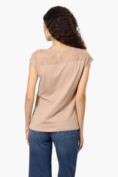 Majora Half Zip Lace Shoulder Tee - Beige - Womens Tees & Tank Tops - Fairweather