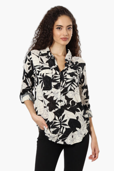 Beechers Brook Floral Roll Up Sleeve Blouse - Black - Womens Shirts & Blouses - Fairweather