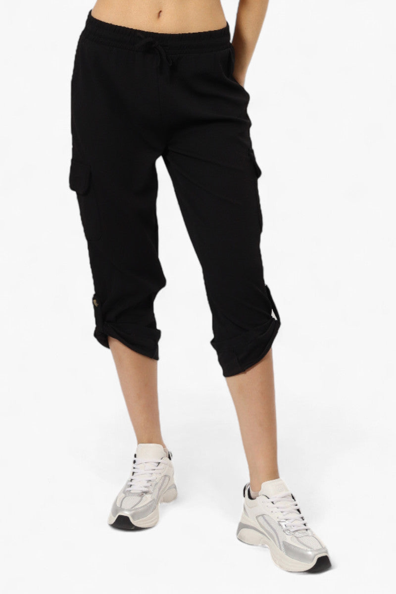 Impress Solid Tie Waist Cargo Pants - Black - Womens Pants - Fairweather