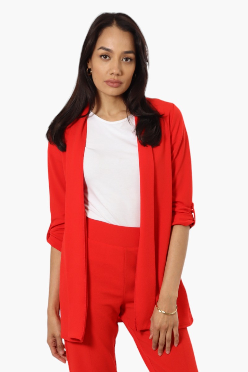 Impress Solid Roll Up Sleeve Cardigan - Red - Womens Cardigans - Fairweather