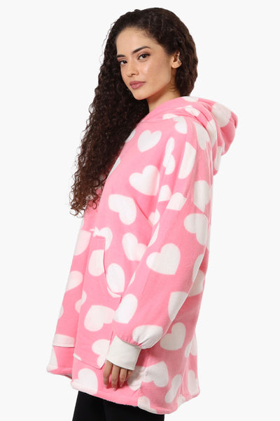 Cuddly Canuckies Heart Pattern Oversized Pajama Hoodie - Pink - Womens Pajamas - Fairweather