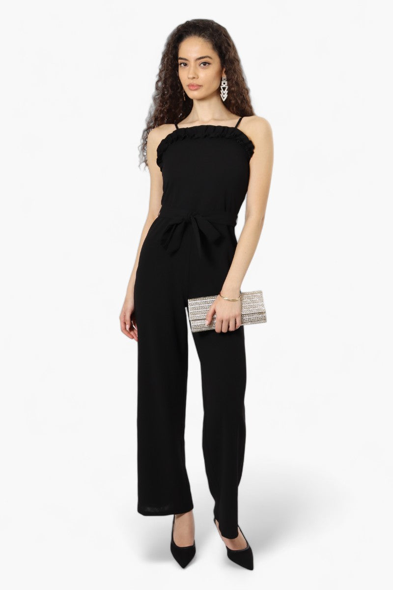 Limite Belted Ruffle Detail Jumpsuit - Black - Womens Jumpsuits & Rompers - Fairweather