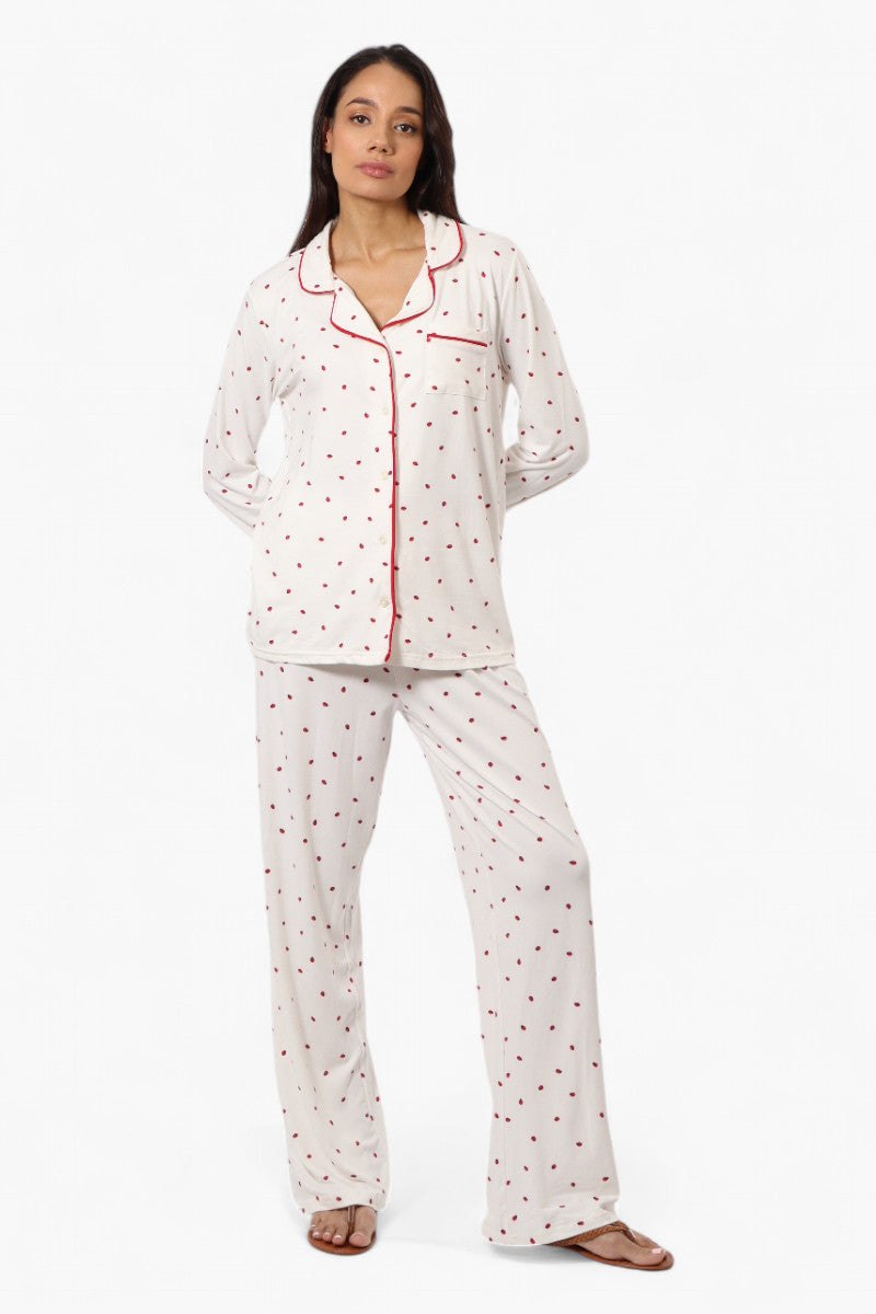 Canada Weather Gear Ladybug Pattern Wide Leg Pajama Pants - White - Womens Pajamas - Fairweather