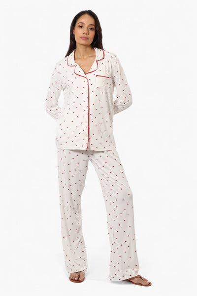 Canada Weather Gear Ladybug Pattern Wide Leg Pajama Pants - White - Womens Pajamas - Fairweather