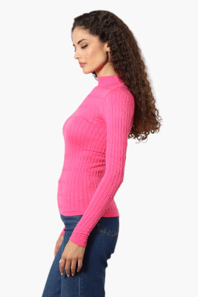 Magazine Ribbed Mock Neck Long Sleeve Top - Pink - Womens Long Sleeve Tops - Fairweather