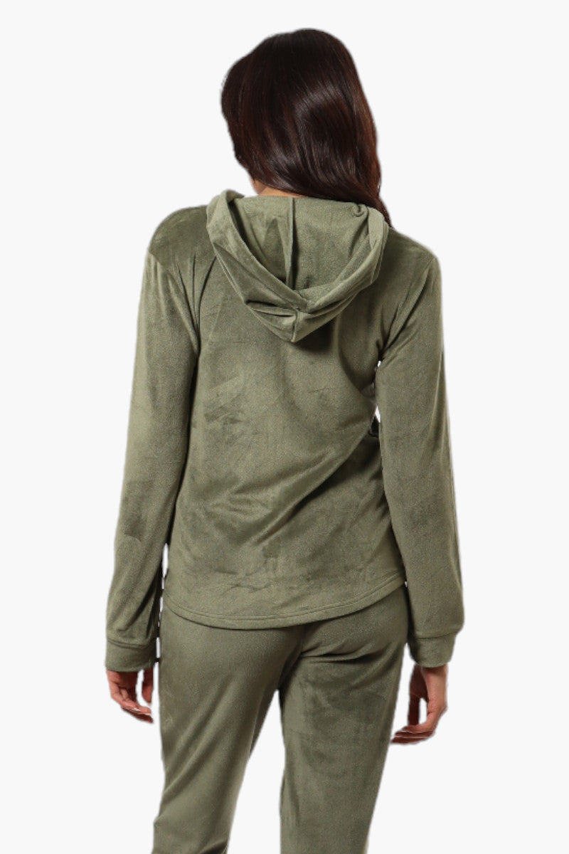 Mikk Hooded Velour Plush Pajama Top - Olive - Womens Pajamas - Fairweather