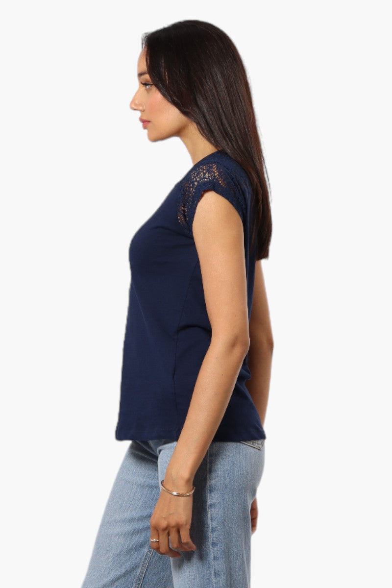 Majora Half Zip Lace Shoulder Tee - Navy - Womens Tees & Tank Tops - Fairweather