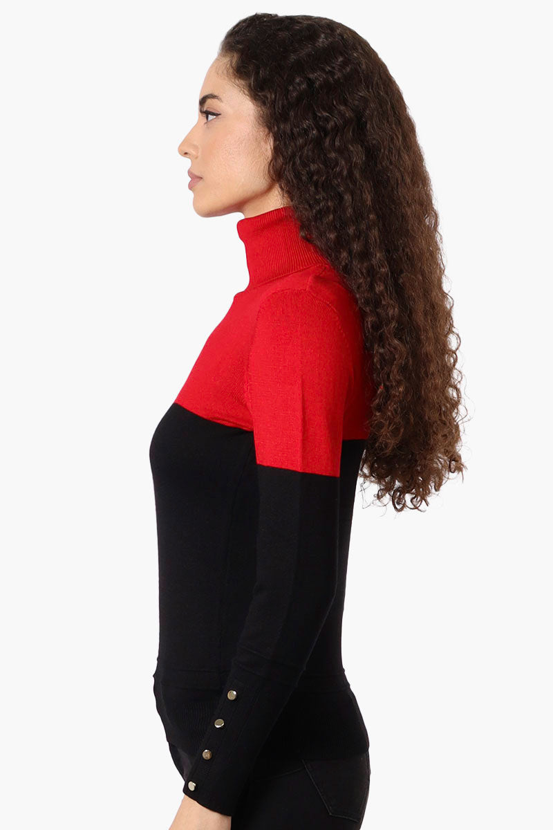 International INC Company Colour Block Turtleneck Pullover Sweater - Red - Womens Pullover Sweaters - Fairweather