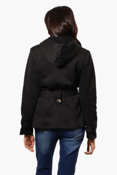 Fahrenheit Belted Double Breasted Hooded Lightweight Jacket - Black - Womens Lightweight Jackets - Fairweather