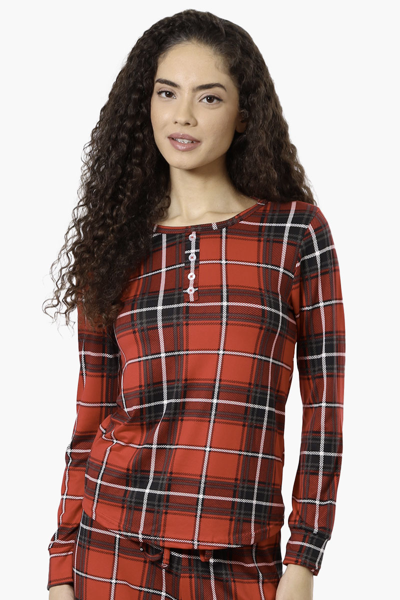 Canada Weather Gear Plaid Henley Pajama Top - Red - Womens Pajamas - Fairweather