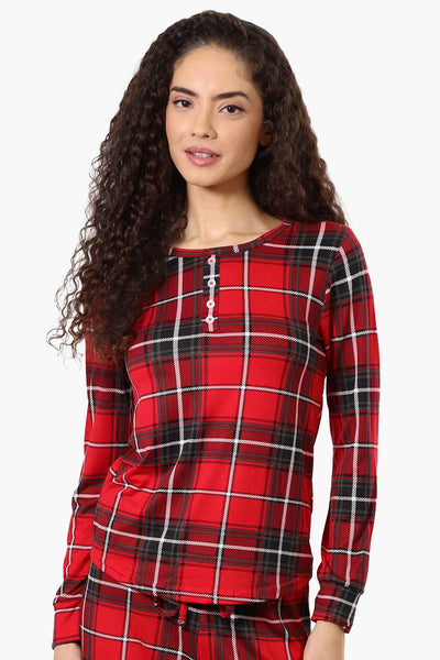 Canada Weather Gear Plaid Henley Pajama Top - Red - Womens Pajamas - Fairweather