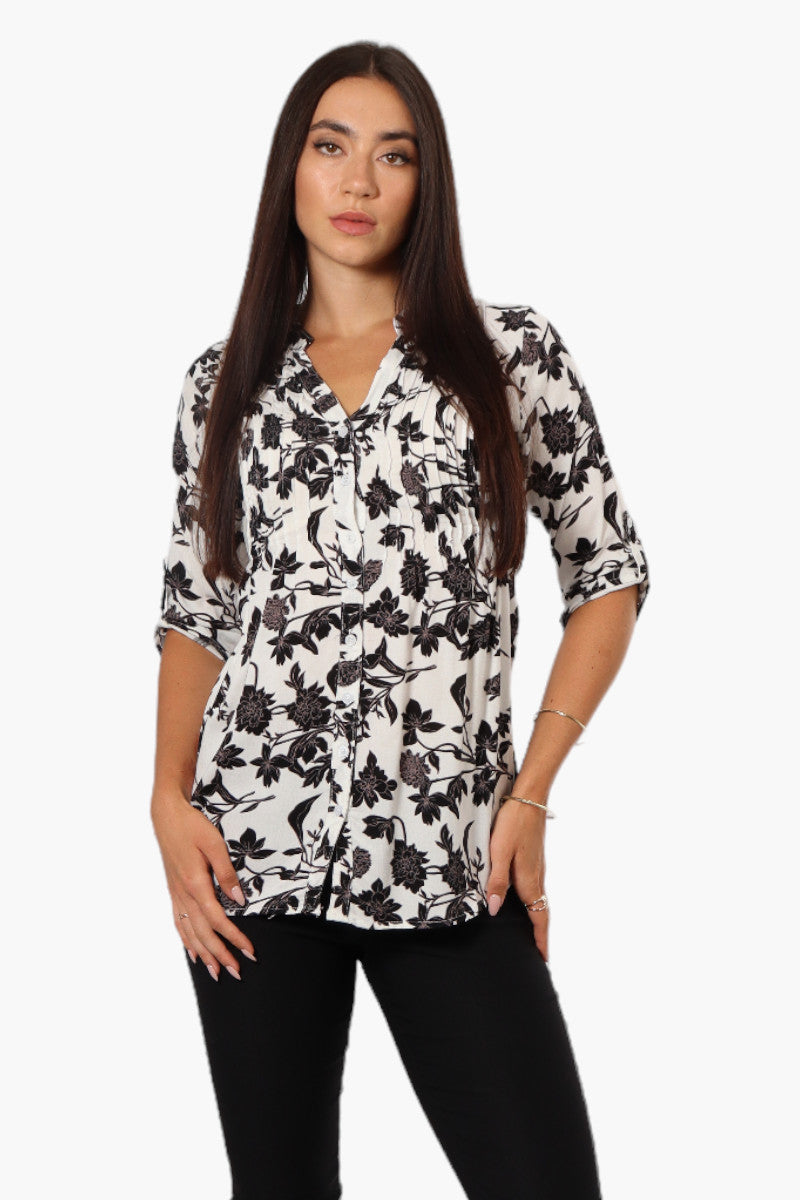 International INC Company Floral Tie Back Roll Up Sleeve Shirt - White - Womens Shirts & Blouses - Fairweather