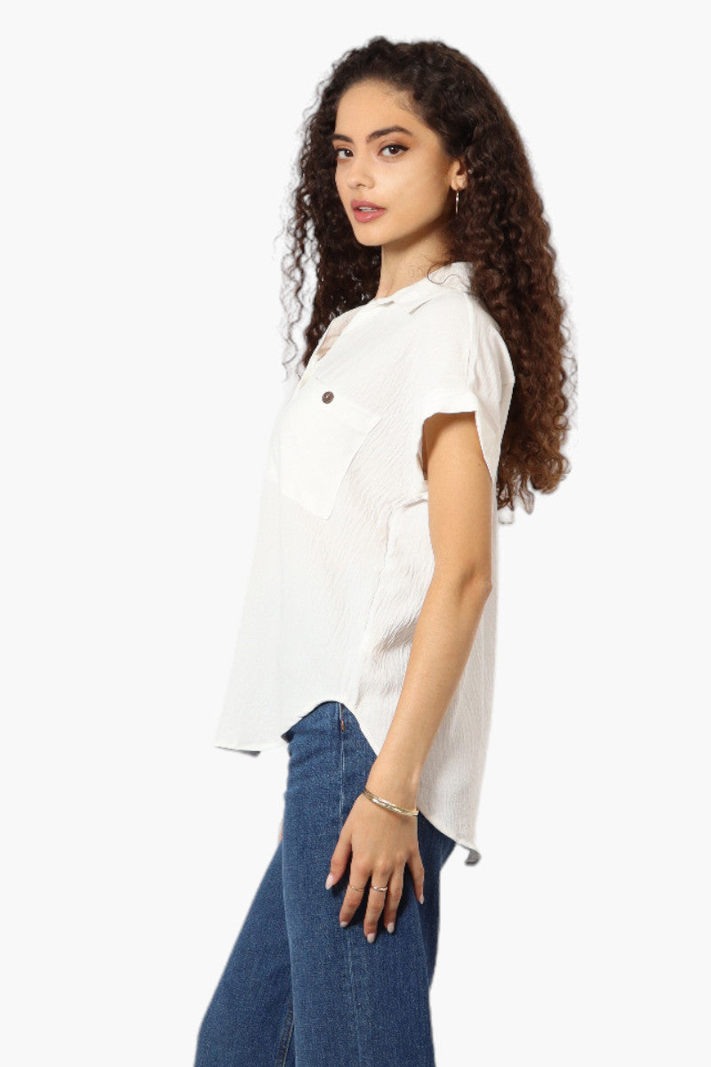 Urbanology Button Up Cap Sleeve Blouse - White - Womens Shirts & Blouses - Fairweather