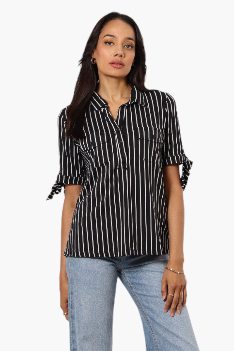 Urbanology Striped Tie Sleeve Shirt - Black - Womens Shirts & Blouses - Fairweather