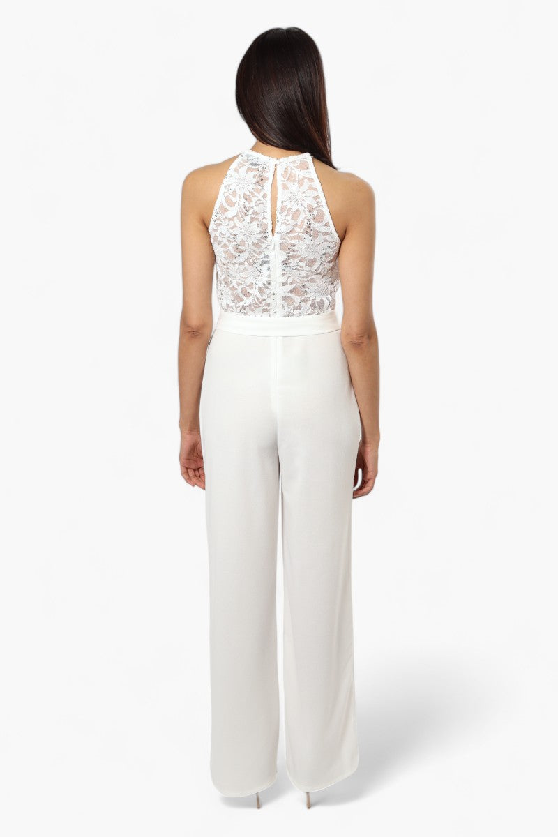 Limite Belted Lace Sequin Jumpsuit - White - Womens Jumpsuits & Rompers - Fairweather