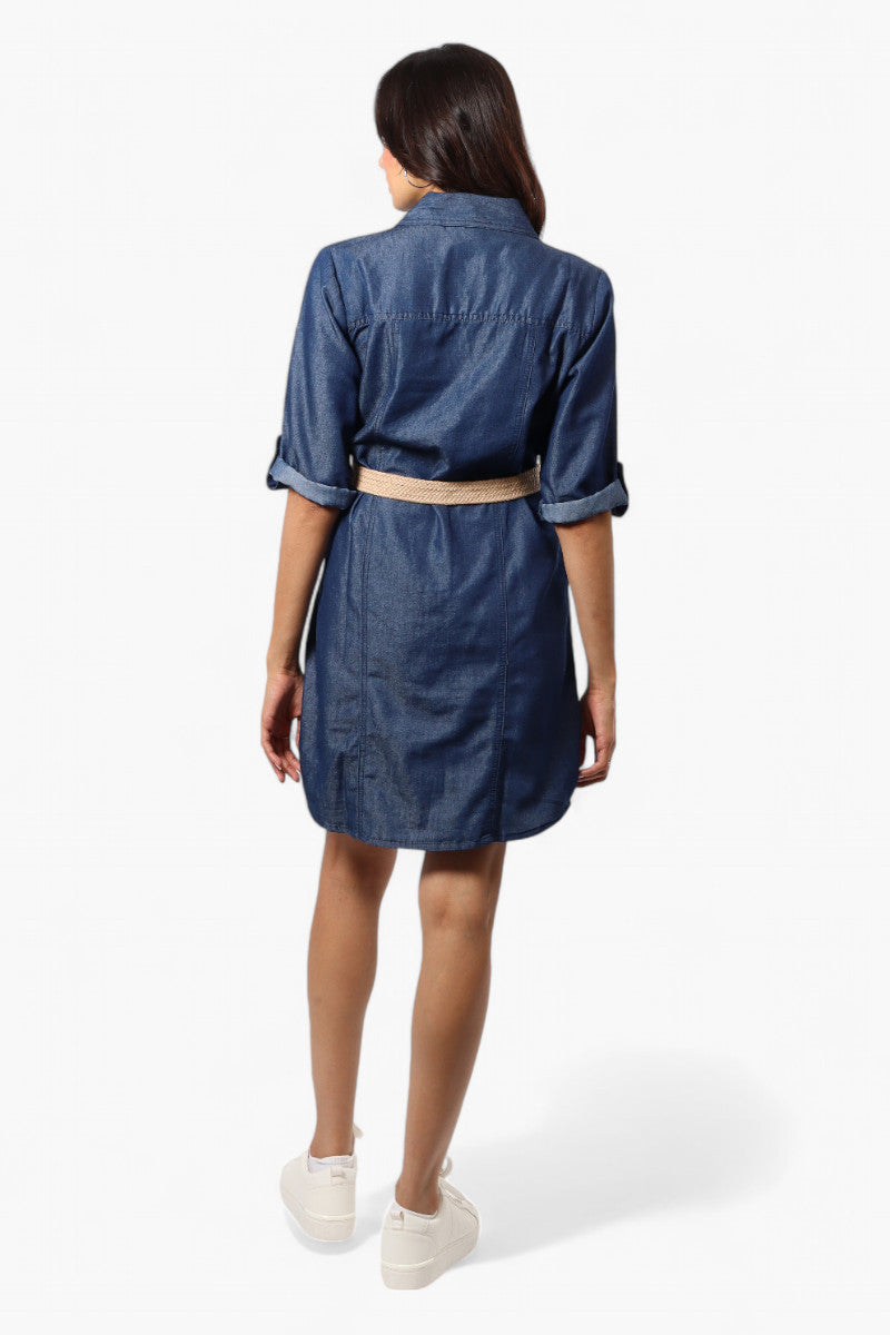 Impress Belted Denim Tencel Day Dress - Navy - Womens Day Dresses - Fairweather