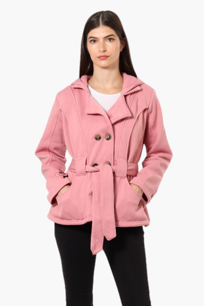 Fahrenheit Belted Double Breasted Hooded Lightweight Jacket - Pink - Womens Lightweight Jackets - Fairweather