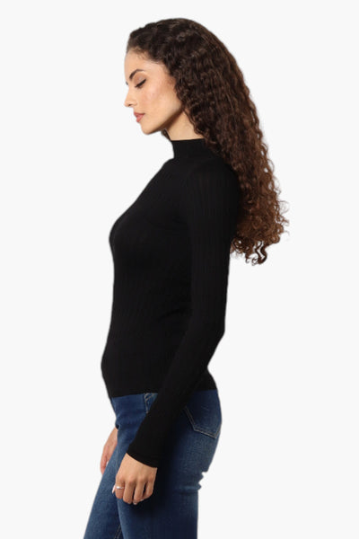 Magazine Ribbed Mock Neck Long Sleeve Top - Black - Womens Long Sleeve Tops - Fairweather