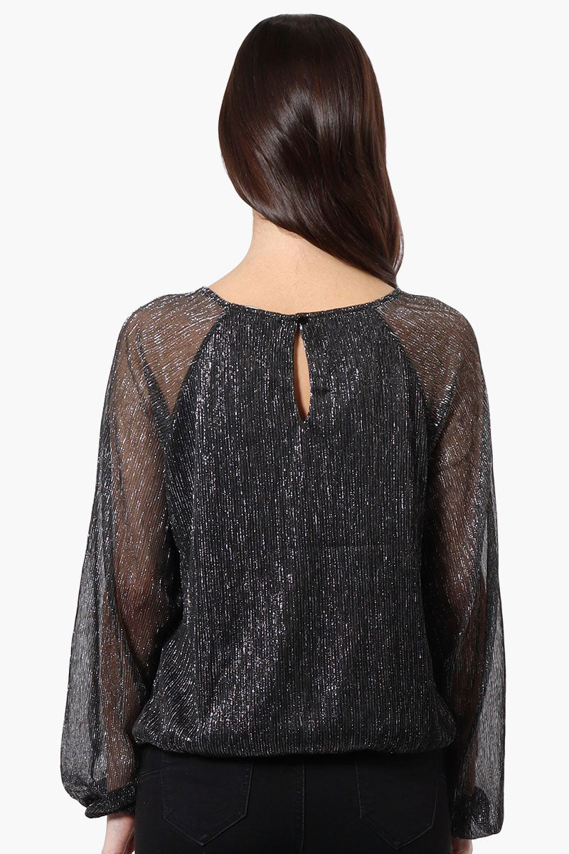 Limite Sheer Sleeve Lurex Keyhole Blouse - Black - Womens Shirts & Blouses - Fairweather