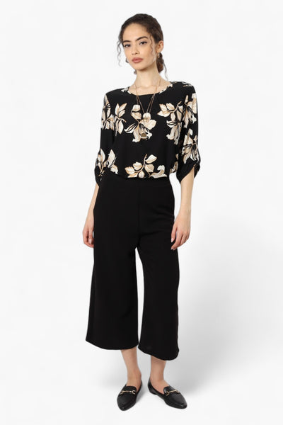 Beechers Brook Floral Roll Up Sleeve Necklace Blouse - Black - Womens Shirts & Blouses - Fairweather