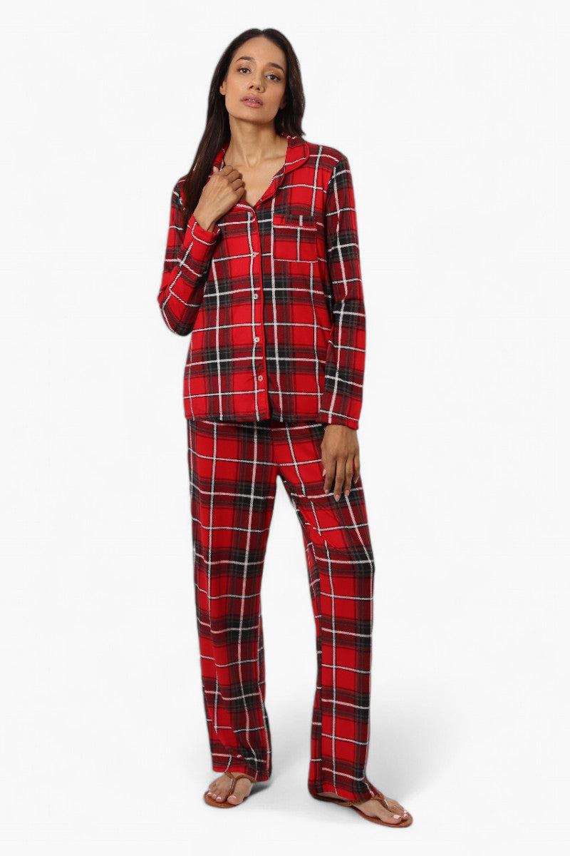 Canada Weather Gear Plaid Button Down Pajama Top - Red - Womens Pajamas - Fairweather