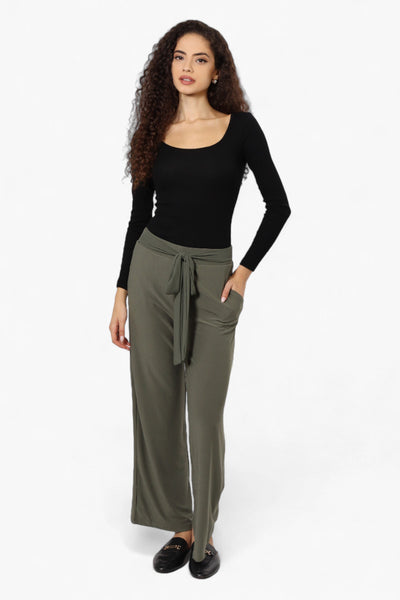 International INC Company Solid Belted Palazzo Pants - Olive - Womens Pants - Fairweather