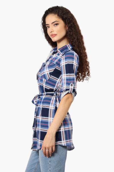 Urbanology Belted Striped Button Down Shirt - Blue - Womens Shirts & Blouses - Fairweather