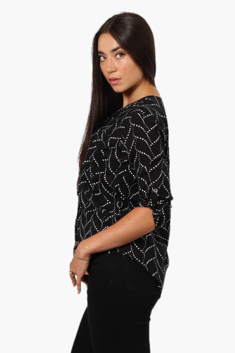 Beechers Brook Patterned Roll Up Sleeve Shirt - Black - Womens Shirts & Blouses - Fairweather