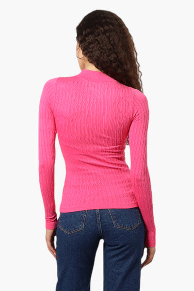 Magazine Ribbed Mock Neck Long Sleeve Top - Pink - Womens Long Sleeve Tops - Fairweather