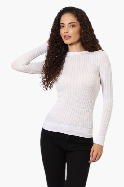 Magazine Solid Ribbed Crewneck Long Sleeve Top - White - Womens Long Sleeve Tops - Fairweather