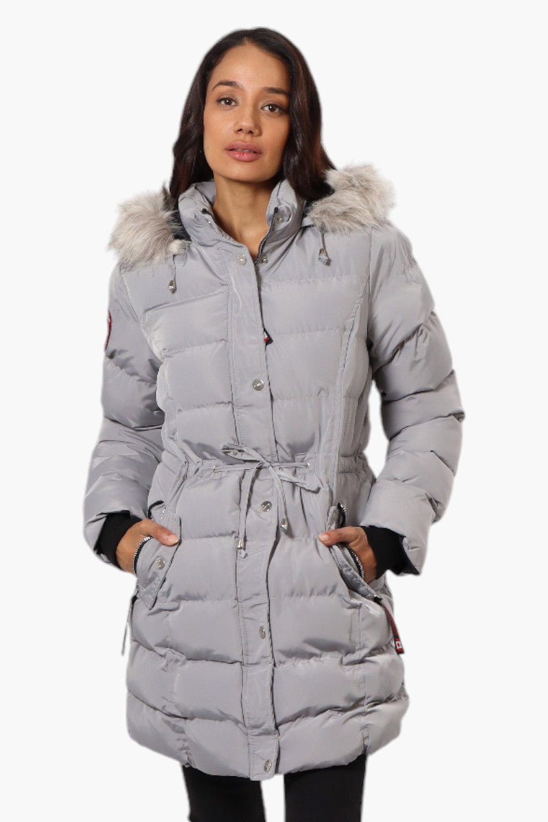 Canada Weather Gear Tie Waist Vegan Fur Hood Parka Jacket - Grey - Womens Parka Jackets - Fairweather