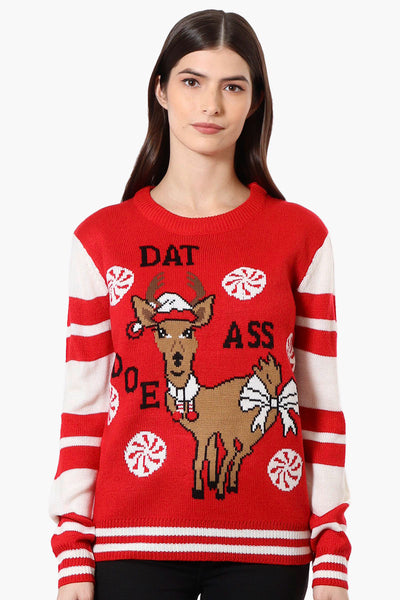 Ugly Christmas Sweater Doe Knit Christmas Sweater - Red - Womens Christmas Sweaters - Fairweather