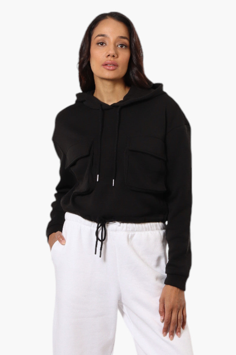 Fahrenheit Cropped Front Flap Pocket Hoodie - Black - Womens Hoodies & Sweatshirts - Fairweather