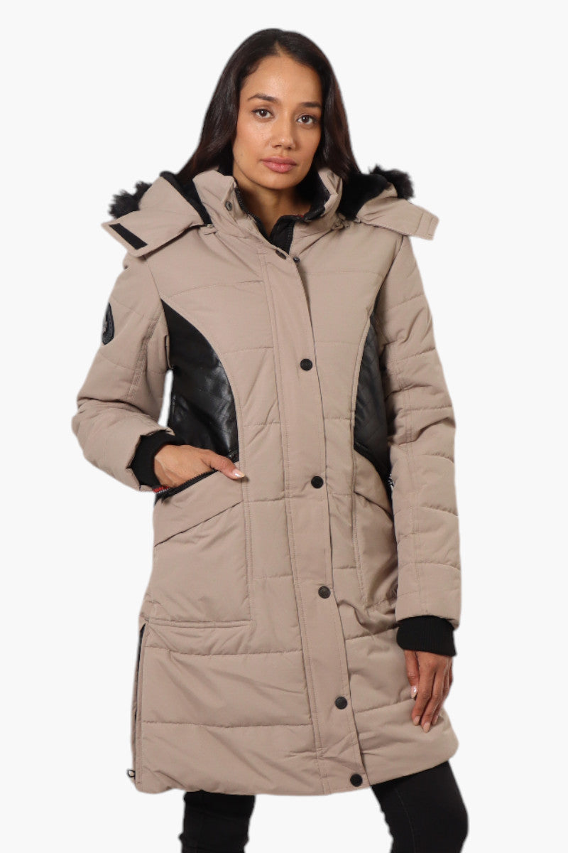 Canada Weather Gear Vegan Leather Insert Parka Jacket - Beige - Womens Parka Jackets - Fairweather