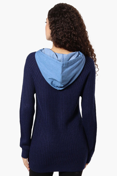 New Look Hooded Knit Pullover Sweater - Navy - Womens Pullover Sweaters - Fairweather