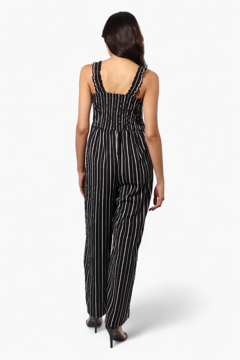 Impress Striped Smocked Top Jumpsuit - Black - Womens Jumpsuits & Rompers - Fairweather