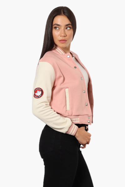 Canada Weather Gear Contrast Sleeve Varsity Lightweight Jacket - Pink - Womens Lightweight Jackets - Fairweather