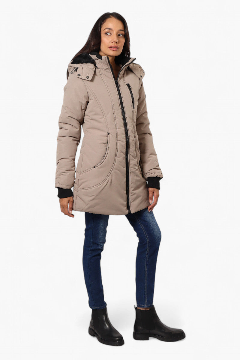 Oppenheimer Hooded Cinched Waist Parka Jacket - Beige - Womens Parka Jackets - Fairweather