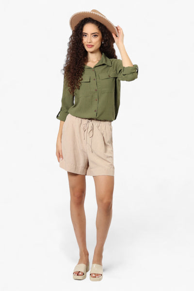 Urbanology Roll Up Sleeve Button Down Shirt - Olive - Womens Shirts & Blouses - Fairweather