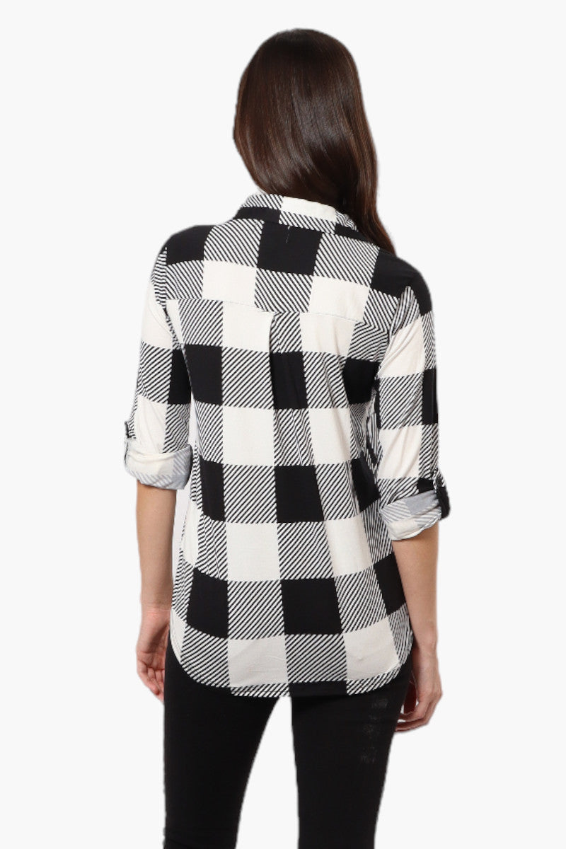 Urbanology Plaid Roll Up Sleeve Button Up Shirt - Black - Womens Shirts & Blouses - Fairweather