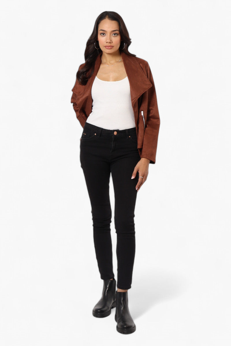 Beechers Brook Suede Waterfall Blazer - Brown - Womens Blazers - Fairweather