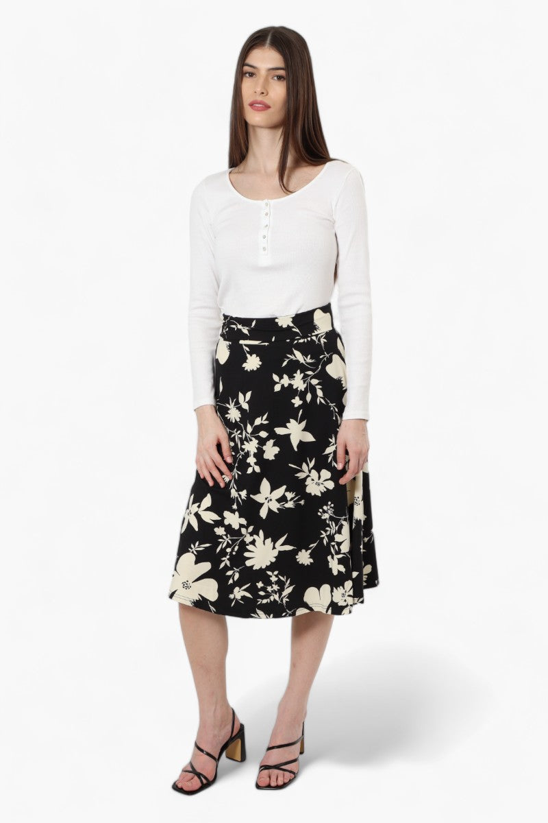 Majora Floral High Waisted Midi Skirt - Black - Womens Skirts - Fairweather