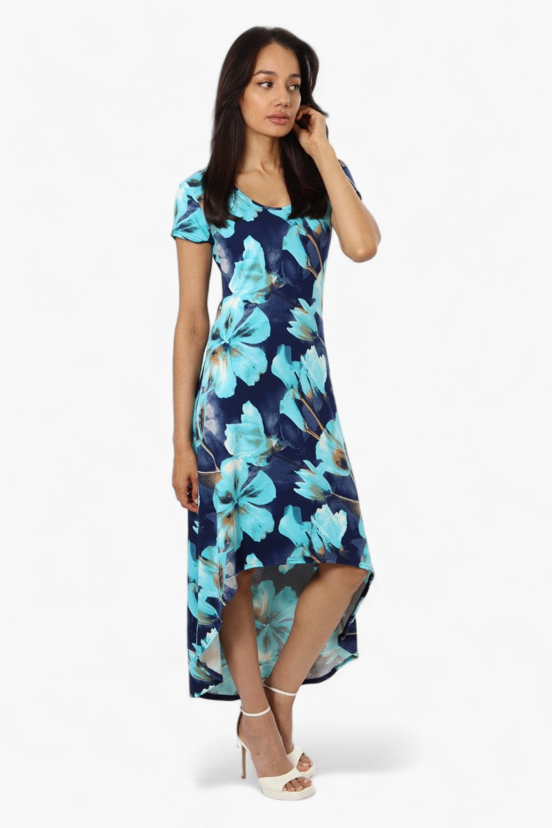 International INC Company Floral High Low Cap Sleeve Maxi Dress - Navy - Womens Maxi Dresses - Fairweather