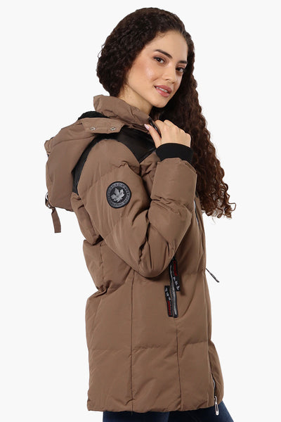 Canada Weather Gear 3/4 Length Vegan Leather Parka Jacket - Brown - Womens Parka Jackets - Fairweather